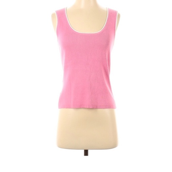 Vintage Ann Taylor LOFT Barbie Pink ribbed knit wear tank top medium - Picture 1 of 9